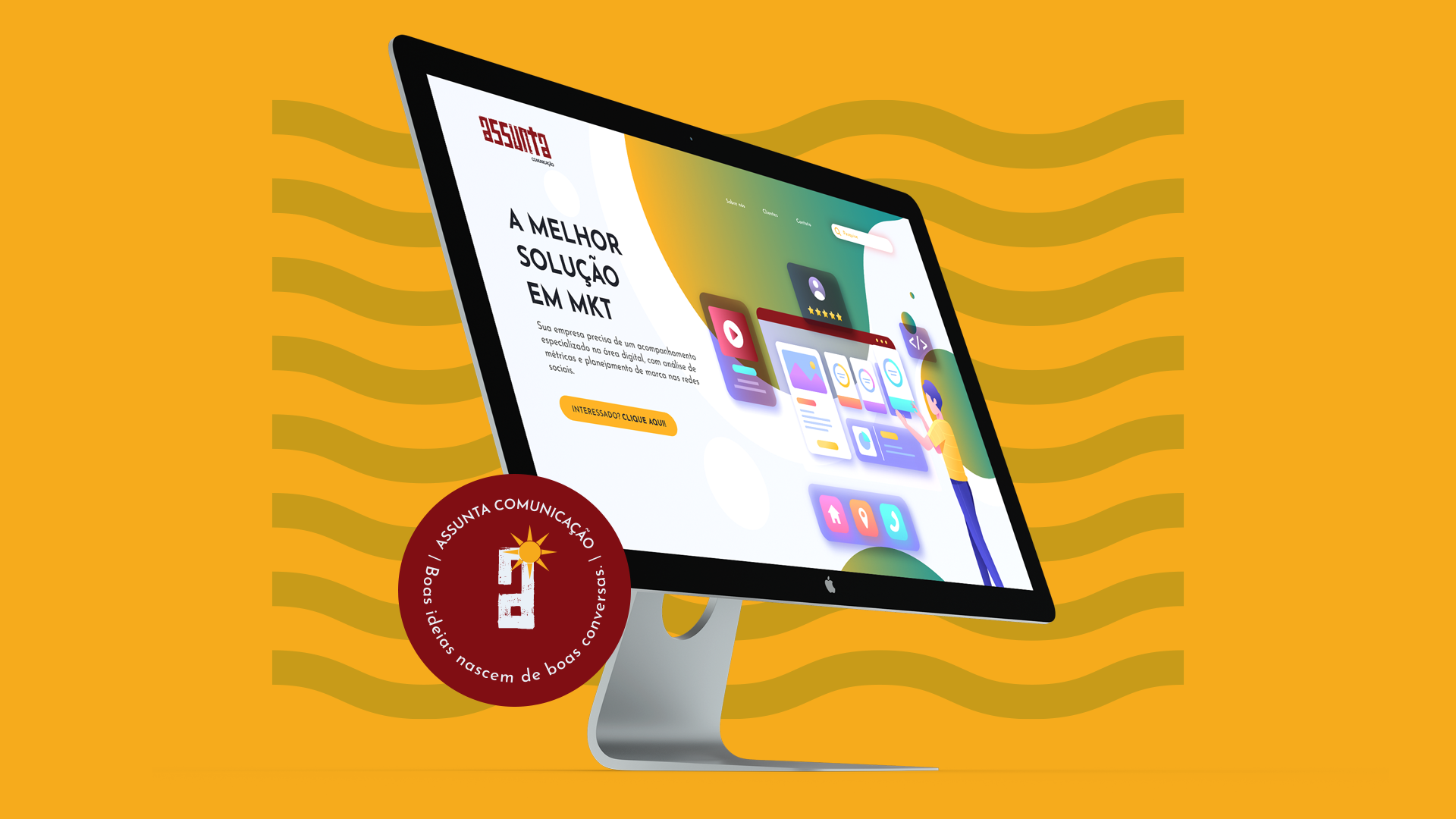 Aplicação da identidade visual da Assunta Comunicação em website.