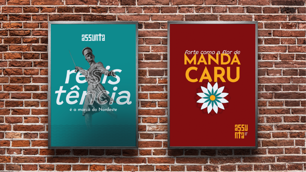 Aplicação da identidade visual da Assunta Comunicação em dois cartazes.