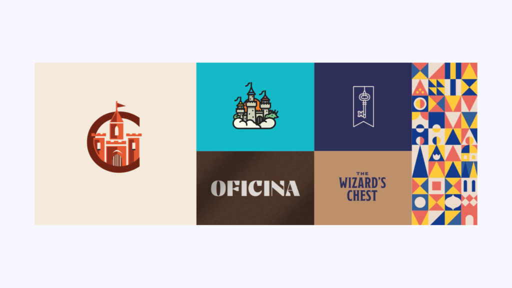 Painel de referências conceituais para construção da identidade visual da empresa Castelinho Doces.
