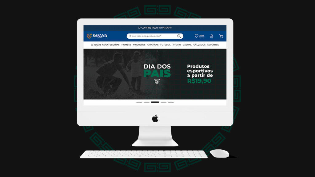 Aplicação da identidade visual da Bafana Sports em layout de site.