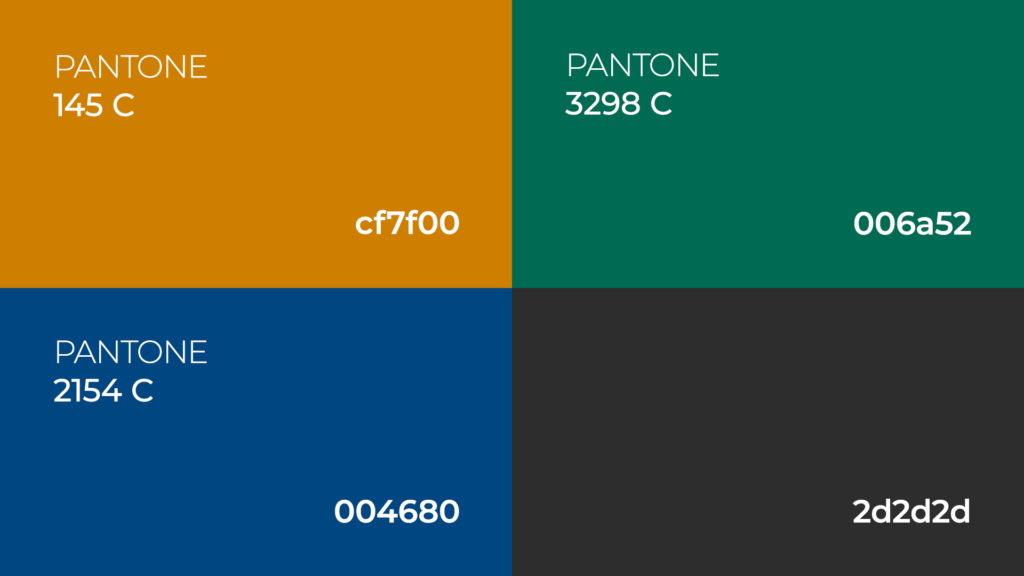 Paleta cromática escolhida para Rubens Menezes. São 04, o amarelo, azul, verde e preto.