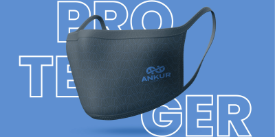 Aplicação da identidade visual da Ankur Seguros em uma máscara.