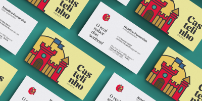 Aplicação do cartão de visitas feita para a empresa Castelinho Doces.